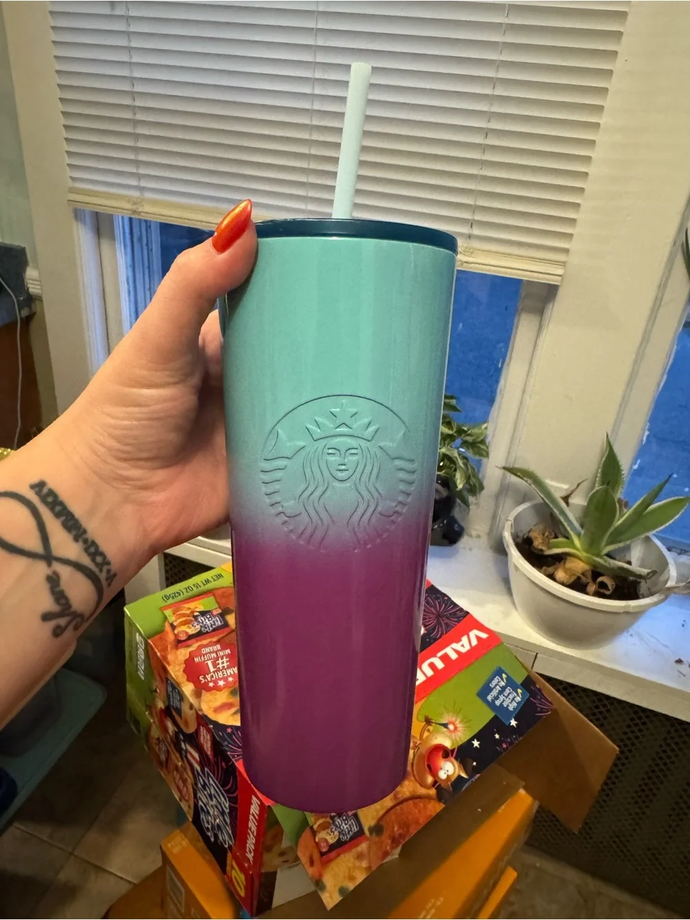 Starbucks Mint Green to Purple Ombre Stainless Tumbler with Straw